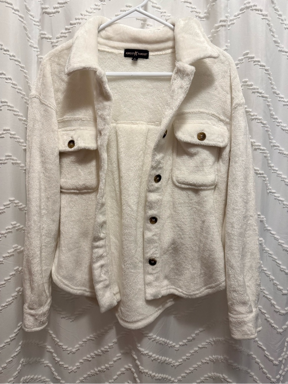 Almost Famous Cream Sherpa Button-Front Jacket
